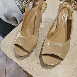 CO Go Nude Patent Slingback Peep-Toe Heels